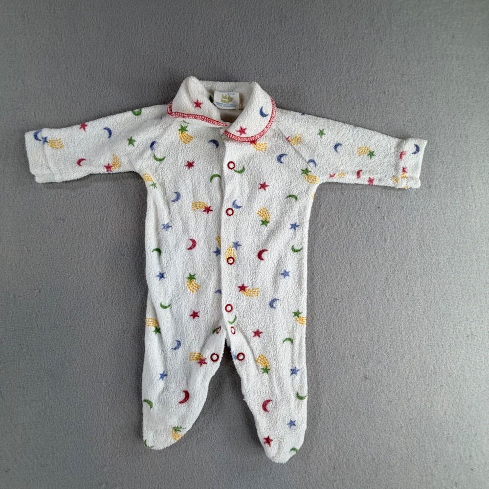 Vintage Lullaby Land Celestial Moon Star Terry Footed Sleeper Unisex Small 0-3M